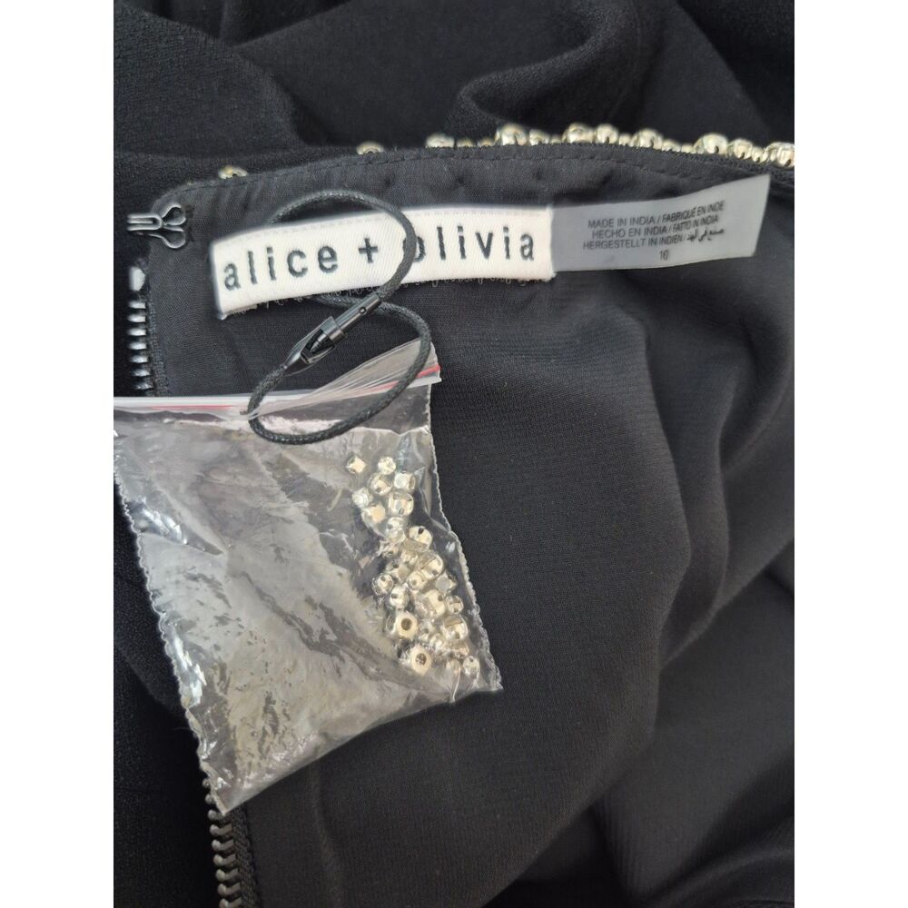 Alice + Olivia Black Crystal Embellished Bell Sleeve Satin Minidress Size 10 - Picture 4 of 5